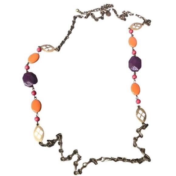 Brass Gold Tone Multicolor Beaded Necklace - Picture 1 of 3